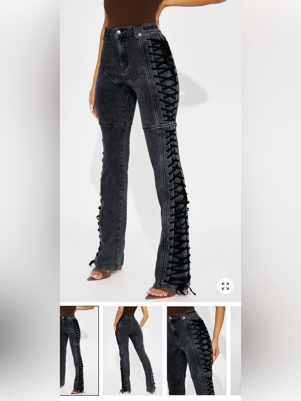 Fashion Nova Black Lace-Up Wide Leg Jeans